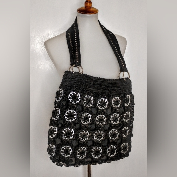 VINTAGE HAND CROCHETED POP TOP TOTE - Picture 7 of 11